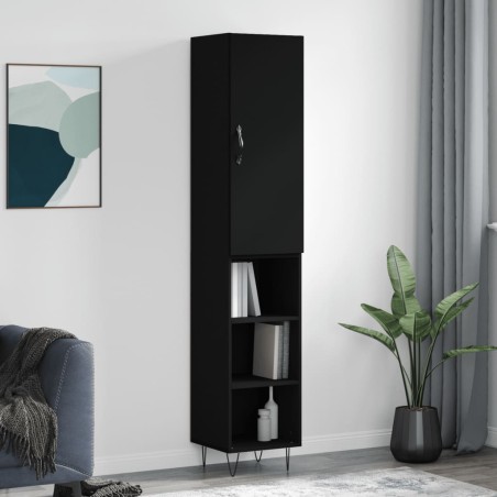 vidaXL Aparador de madera contrachapada negro 34,5x34x180 cm