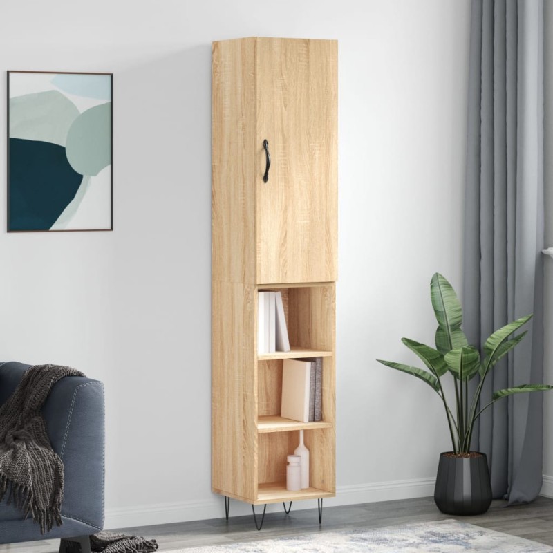 vidaXL Aparador de madera contrachapada roble Sonoma 34,5x34x180 cm vidaXL Aparador de madera contrachapada roble Sonoma 34,5x34x180 cm