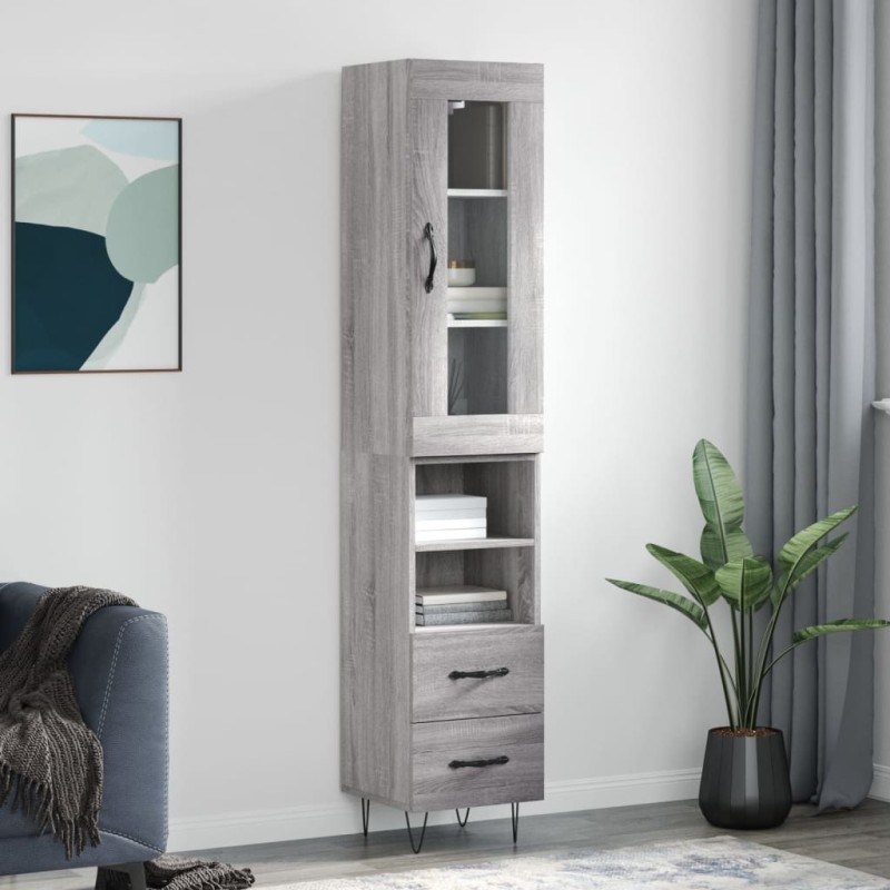 vidaXL Aparador alto madera contrachapada gris Sonoma 34,5x34x180 cm vidaXL Aparador alto madera contrachapada gris Sonoma 34,5x34x180 cm