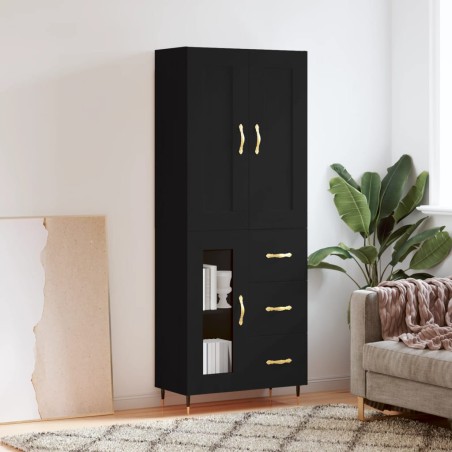 vidaXL Aparador alto madera contrachapada negro 69,5x34x180 cm