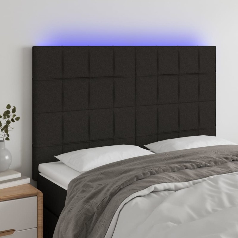 vidaXL Cabecero con luces LED tela negro 144x5x118/128 cm vidaXL Cabecero con luces LED tela negro 144x5x118/128 cm