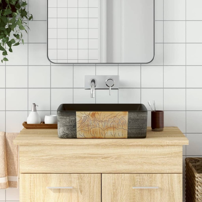 vidaXL Lavabo encimera rectangular cerámica negro marrón 46x35,5x13 cm vidaXL Lavabo encimera rectangular cerámica negro marrón 46x35,5x13 cm