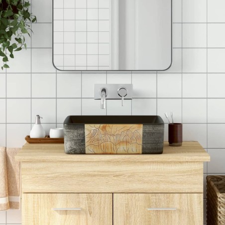 vidaXL Lavabo encimera rectangular cerámica negro marrón 46x35,5x13 cm