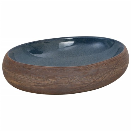 vidaXL Lavabo sobre encimera ovalado cerámica marrón y azul 59x40x15cm