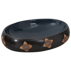 vidaXL Lavabo sobre encimera ovalado cerámica negro y azul 59x40x15 cm