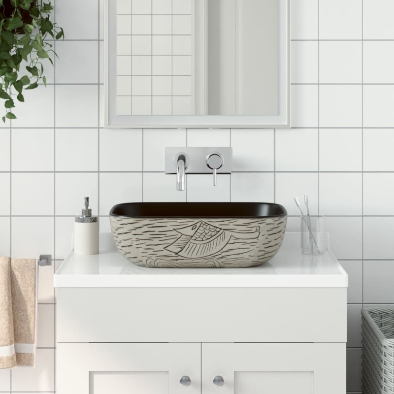 vidaXL Lavabo encimera rectangular cerámica gris negro 48x37,5x13,5 cm vidaXL Lavabo encimera rectangular cerámica gris negro 48x37,5x13,5 cm