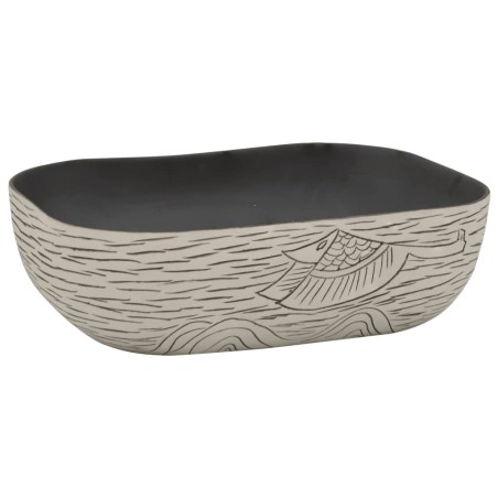 vidaXL Lavabo encimera rectangular cerámica gris negro 48x37,5x13,5 cm