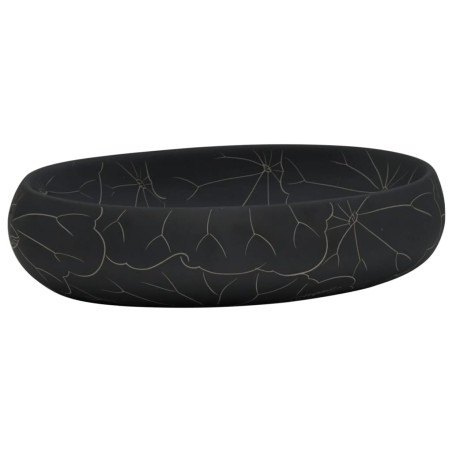 vidaXL Lavabo sobre encimera ovalado cerámica negro 59x40x15 cm