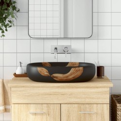 vidaXL Lavabo sobre encimera ovalado cerámica negro 59x40x14 cm