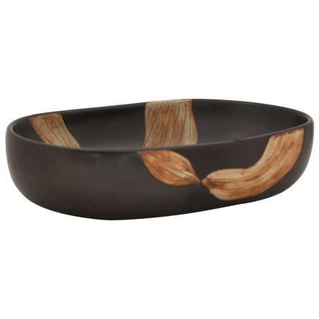 vidaXL Lavabo sobre encimera ovalado cerámica negro 59x40x14 cm