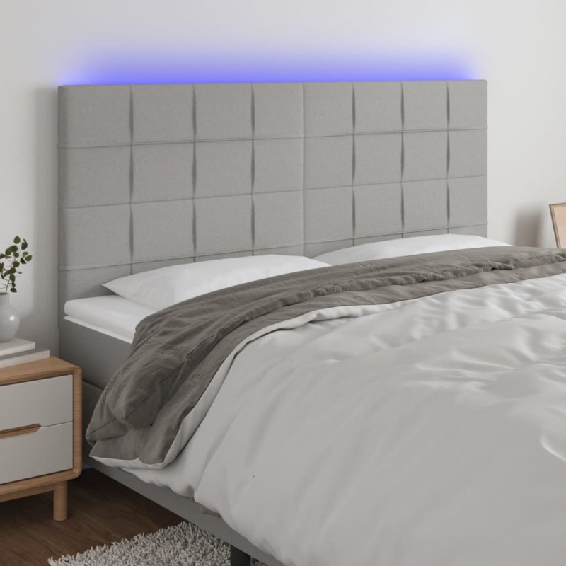 vidaXL Cabecero con luces LED tela gris claro 160x5x118/128 cm vidaXL Cabecero con luces LED tela gris claro 160x5x118/128 cm