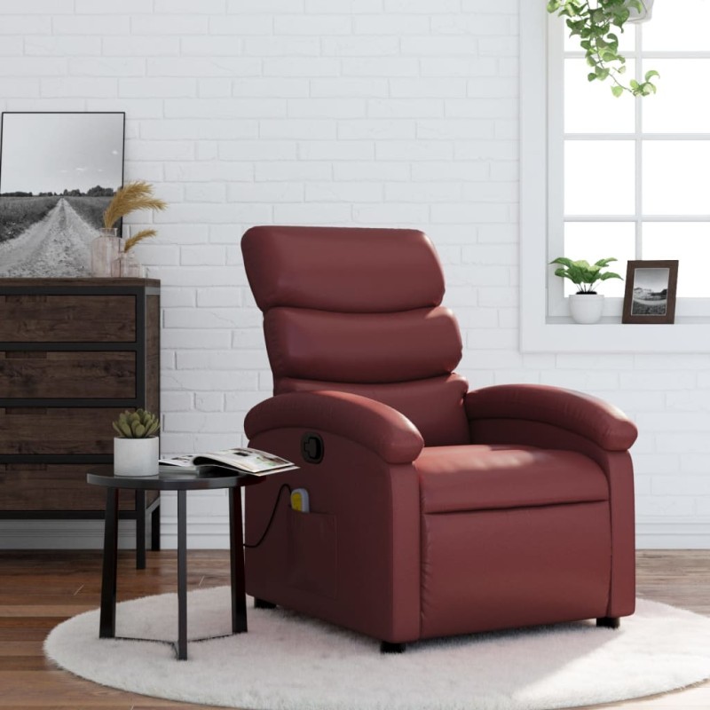 vidaXL Sillón de masaje reclinable cuero sintético rojo tinto vidaXL Sillón de masaje reclinable cuero sintético rojo tinto