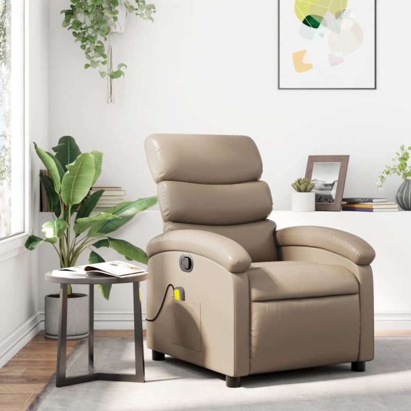vidaXL Sillón de masaje reclinable cuero sintético color capuchino vidaXL Sillón de masaje reclinable cuero sintético color capuchino