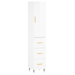 vidaXL Aparador alto madera contrachapada blanco brillo 34,5x34x180 cm