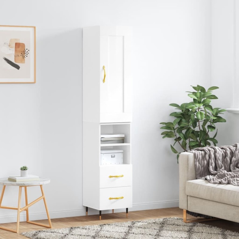 vidaXL Aparador alto madera contrachapada blanco brillo 34,5x34x180 cm vidaXL Aparador alto madera contrachapada blanco brillo 34,5x34x180 cm