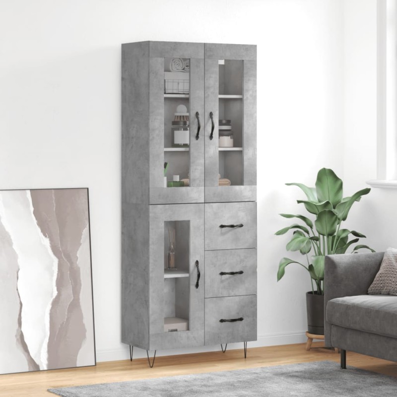 vidaXL Aparador alto madera contrachapada gris hormigón 69,5x34x180 cm vidaXL Aparador alto madera contrachapada gris hormigón 69,5x34x180 cm