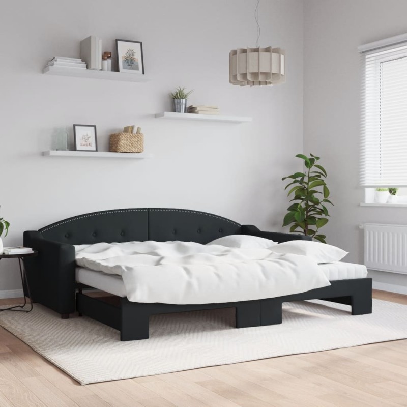 vidaXL Sofá cama nido con colchón tela negro 90x200 cm vidaXL Sofá cama nido con colchón tela negro 90x200 cm