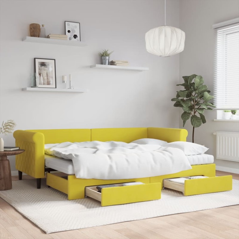 vidaXL Sofá cama nido con cajones terciopelo amarillo 80x200 cm vidaXL Sofá cama nido con cajones terciopelo amarillo 80x200 cm