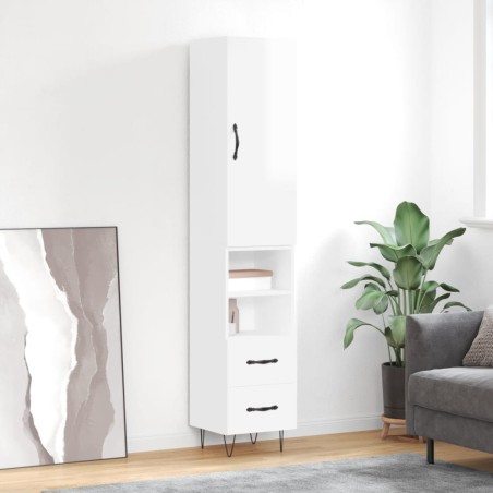 vidaXL Aparador alto madera contrachapada blanco brillo 34,5x34x180 cm