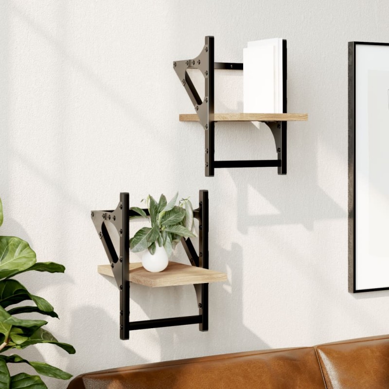 vidaXL Estantes de pared con barras 2 uds roble Sonoma 20x25x30 cm vidaXL Estantes de pared con barras 2 uds roble Sonoma 20x25x30 cm