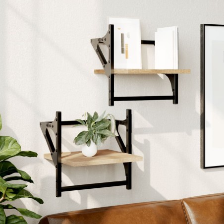 vidaXL Estantes de pared con barras 2 uds roble Sonoma 30x25x30 cm
