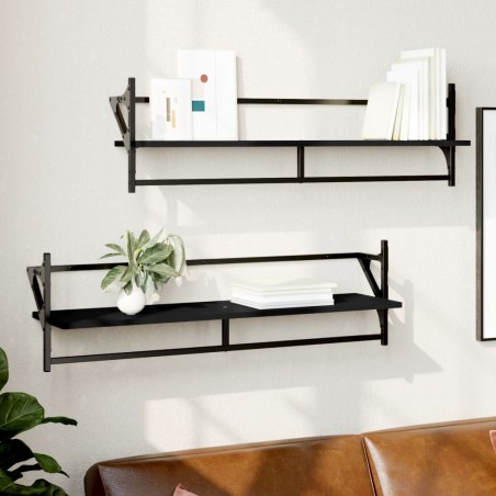 vidaXL Estantes de pared con barras 2 unidades negro 100x25x30 cm