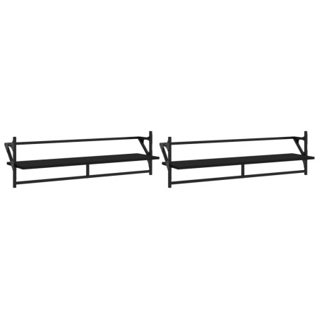 vidaXL Estantes de pared con barras 2 unidades negro 100x25x30 cm
