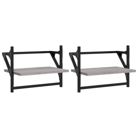 vidaXL Estantes de pared con barras 2 uds gris Sonoma 40x25x30 cm