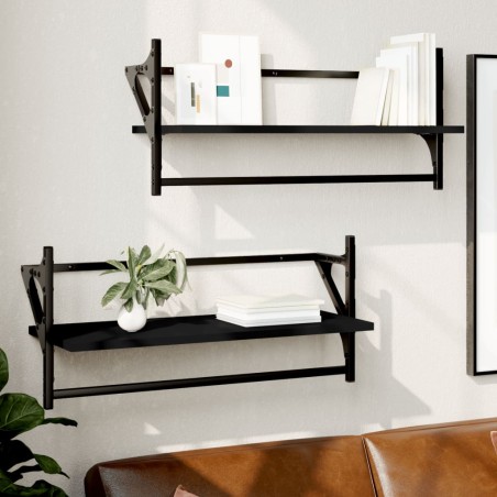 vidaXL Estantes de pared con barras 2 unidades negro 65x25x30 cm