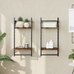 vidaXL Estantes pared 2 niveles barras 2 uds roble ahumado 30x25x65 cm