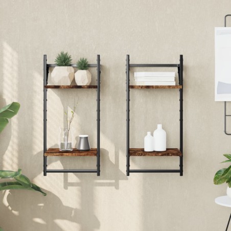 vidaXL Estantes pared 2 niveles barras 2 uds roble ahumado 30x25x65 cm