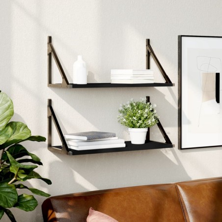 vidaXL Estantes de pared 2 uds madera ingeniería negro 60x25x25,5 cm