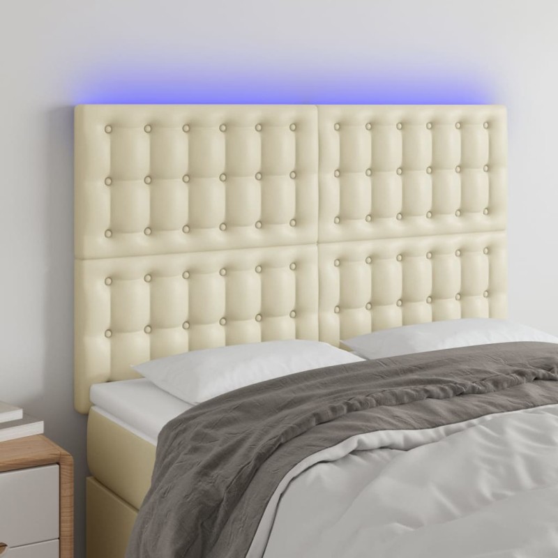 vidaXL Cabecero con luces LED cuero sintético crema 144x5x118/128 cm vidaXL Cabecero con luces LED cuero sintético crema 144x5x118/128 cm