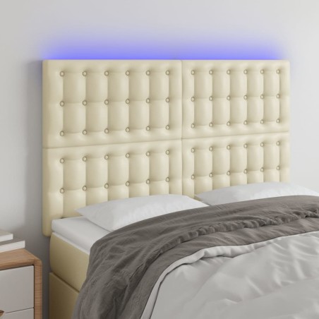 vidaXL Cabecero con luces LED cuero sintético crema 144x5x118/128 cm