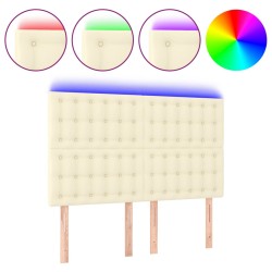 vidaXL Cabecero con luces LED cuero sintético crema 144x5x118/128 cm