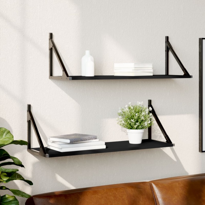 vidaXL Estantes de pared 2 uds madera ingeniería negro 80x25x25,5 cm vidaXL Estantes de pared 2 uds madera ingeniería negro 80x25x25,5 cm
