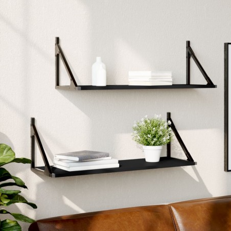 vidaXL Estantes de pared 2 uds madera ingeniería negro 80x25x25,5 cm