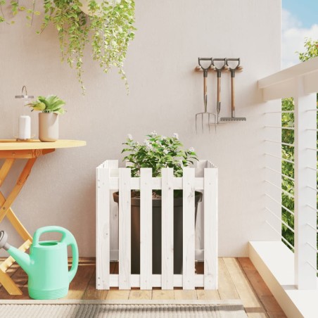 vidaXL Jardinera diseño de valla madera maciza pino blanca 60x60x60 cm