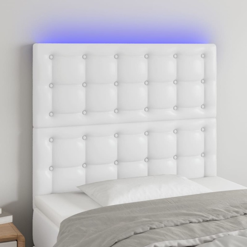 vidaXL Cabecero con luces LED cuero sintético blanco 100x5x118/128 cm vidaXL Cabecero con luces LED cuero sintético blanco 100x5x118/128 cm