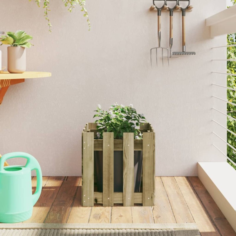 vidaXL Jardinera diseño de valla madera de pino impregnada 40x40x40 cm vidaXL Jardinera diseño de valla madera de pino impregnada 40x40x40 cm