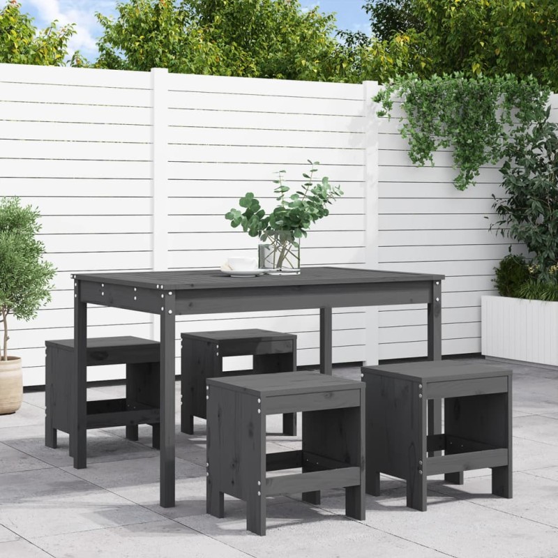vidaXL Juego de comedor de jardín 5 piezas madera maciza pino gris