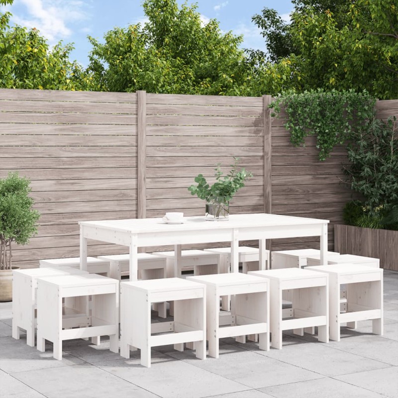 vidaXL Juego de comedor de jardín 13 piezas madera maciza pino blanco