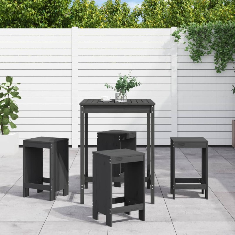 vidaXL Set de mesa y taburetes altos jardín 5 piezas madera pino gris vidaXL Set de mesa y taburetes altos jardín 5 piezas madera pino gris