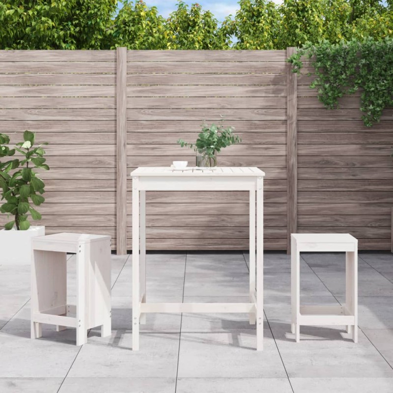 vidaXL Set de mesa y taburetes altos jardín 3 pzas madera pino blanco vidaXL Set de mesa y taburetes altos jardín 3 pzas madera pino blanco