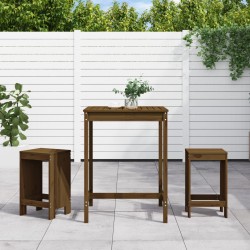 vidaXL Mesa y taburetes altos de jardín 3 pzas madera pino marrón miel