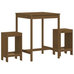 vidaXL Mesa y taburetes altos de jardín 3 pzas madera pino marrón miel