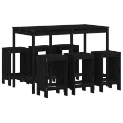 vidaXL Set de mesa y taburetes altos jardín 7 piezas madera pino negro