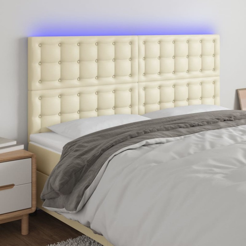 vidaXL Cabecero con luces LED cuero sintético crema 180x5x118/128 cm vidaXL Cabecero con luces LED cuero sintético crema 180x5x118/128 cm