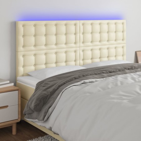vidaXL Cabecero con luces LED cuero sintético crema 180x5x118/128 cm