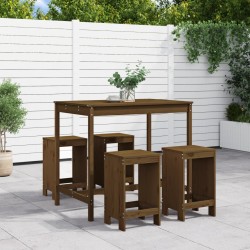 vidaXL Mesa y taburetes altos de jardín 5 pzas madera pino marrón miel